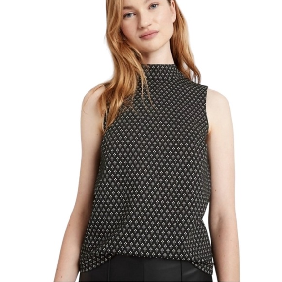 Banana Republic NWT Black Geo Print Mock Neck Sleeveless Shell Tank Top Small - Picture 1 of 12